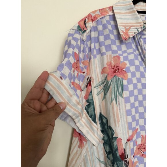 Free People We The Free Retro Tropical Sunset Combo Button Down Shirt Size large - Picture 4 of 8